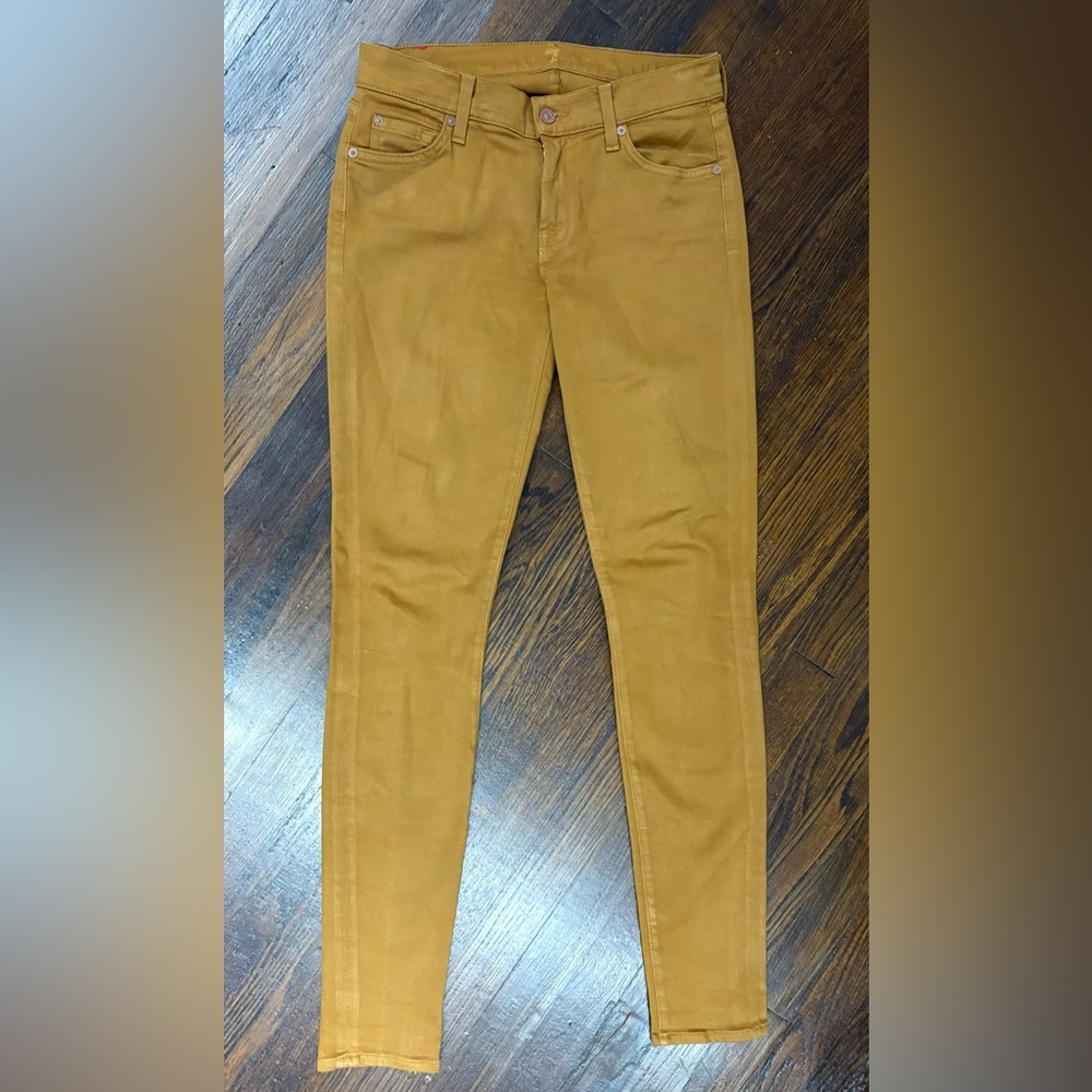 Seven jeans “the skinny” camel jeans.